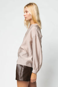Long Sleeve Half Button Front Blouse