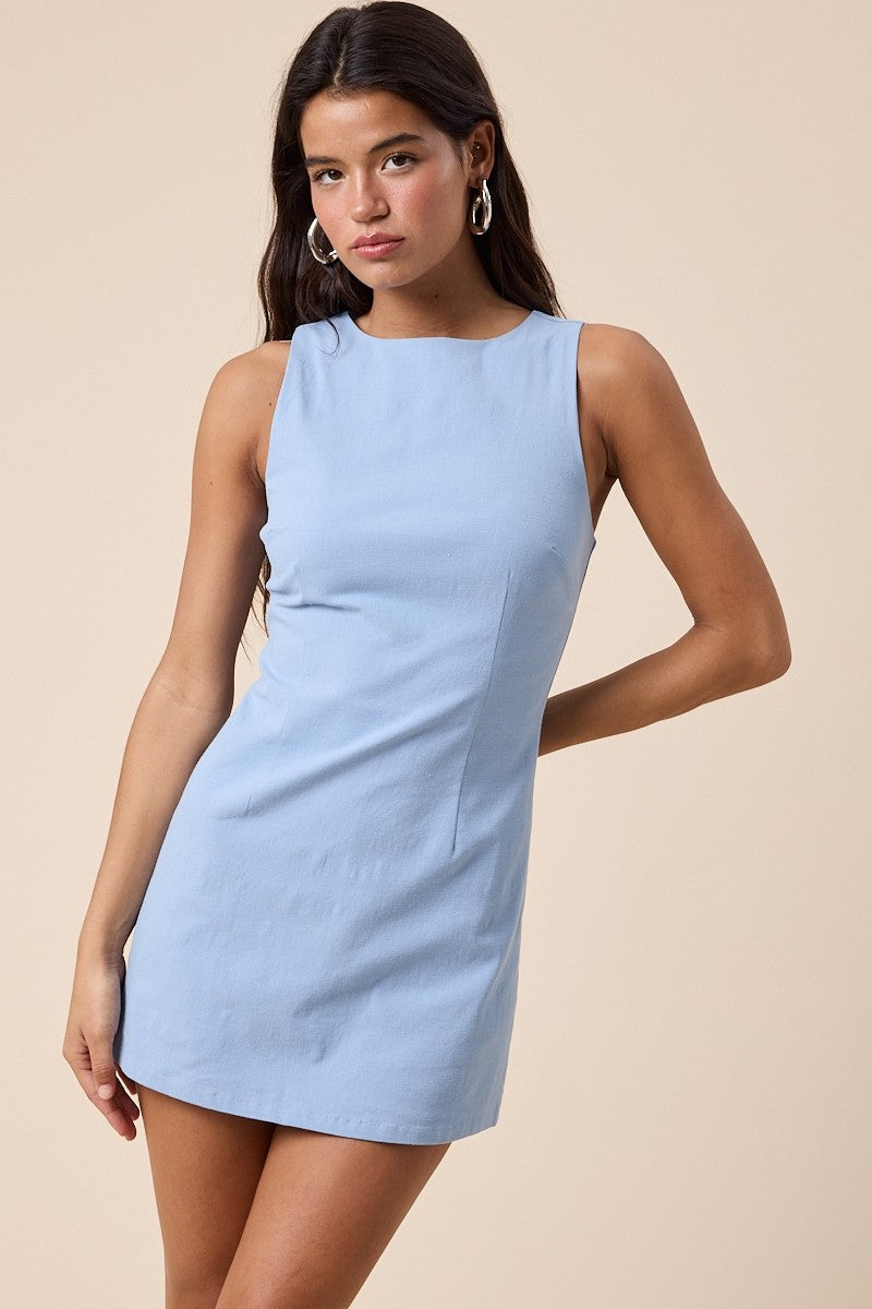 Everyday Chic Boat Neck Mini Dress in Light Blue MEDIUM / Light Blue