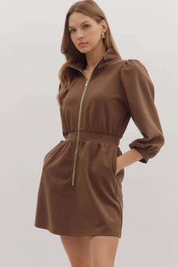 The City Zip Front Jersey Dress in Chocolate
