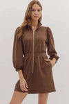 The City Zip Front Jersey Dress in Chocolate