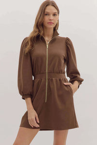 The City Zip Front Jersey Dress in Chocolate