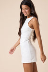 Boat Neck Inside Shorts Micro Mini Dress in White
