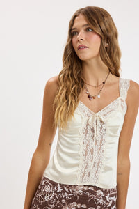 Fleur Satin Lace Strap Sweetheart Cami Top