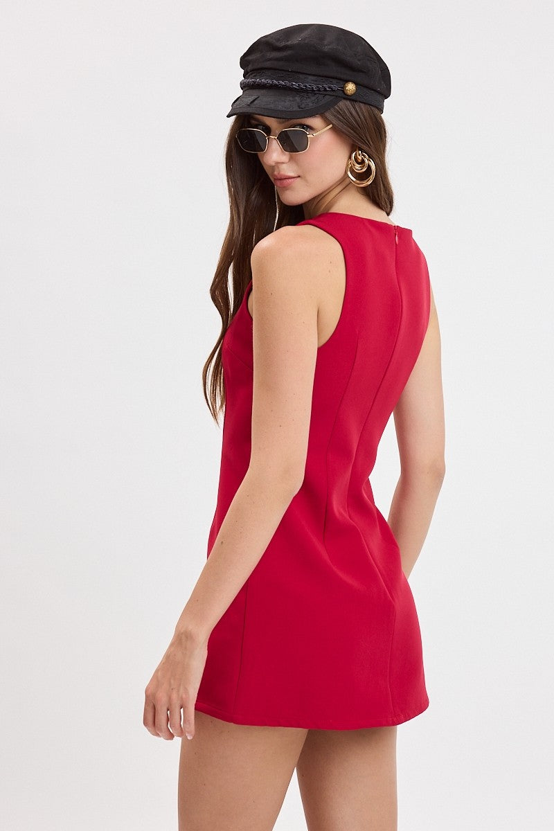 Vivid Boat Neck Mini Dress in Red