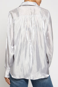 Shimmer Tonight Iridescent Button Down In Silver