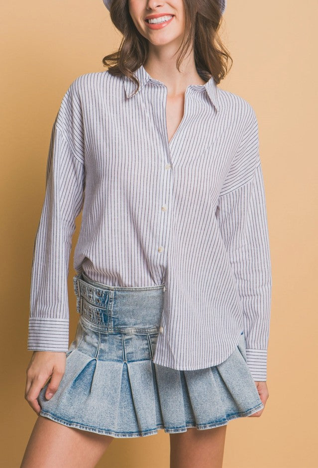 The Perfect Striped Button Down Top In White