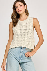 Sleeveless Sweater Knit Top Ecru