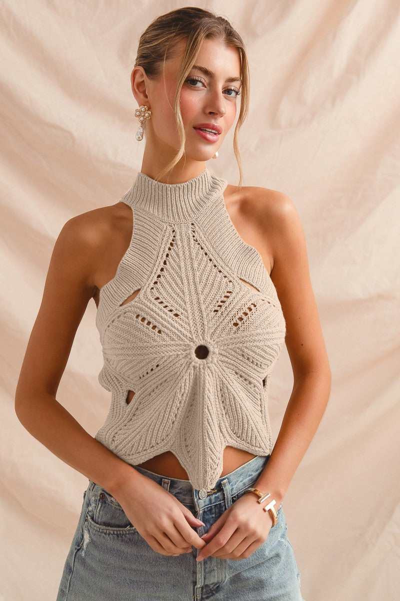 Flower Shape Halter Sweater Tank  MORE COLORS
