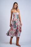 Floral Patch Print Sleeveless Smocked Midi Dress