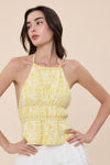 Vintage Print Open Back Hamlter Top In Yellow