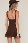 Chocolate Embroidered Elastic Lace Strap Mini Dress