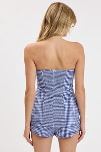 Bijou Plaid Strapless Top & Shorts Set in Blue