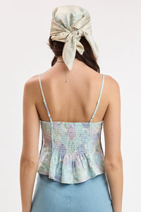 Periwinkle Scallop Print Lace Trim Cami Crop Top
