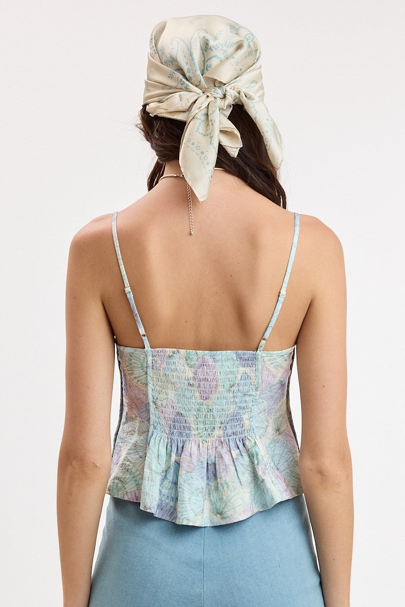 Periwinkle Scallop Print Lace Trim Cami Crop Top