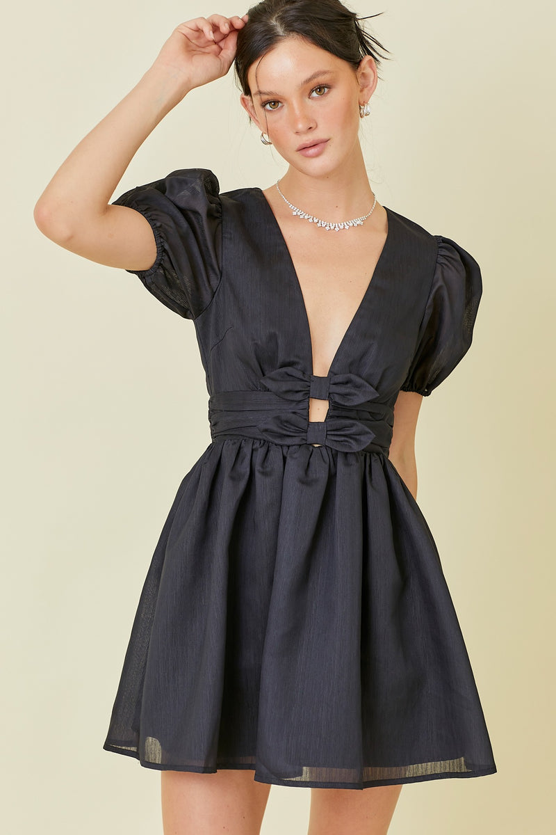 alexis dress sale Alexis Deep V Bow Detail Black Party Dress, Small / Black