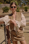 Ruffle Front Long Sleeve Blouse