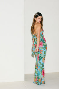 Seychelles Tropical Chiffon Strapless Maxi Dress