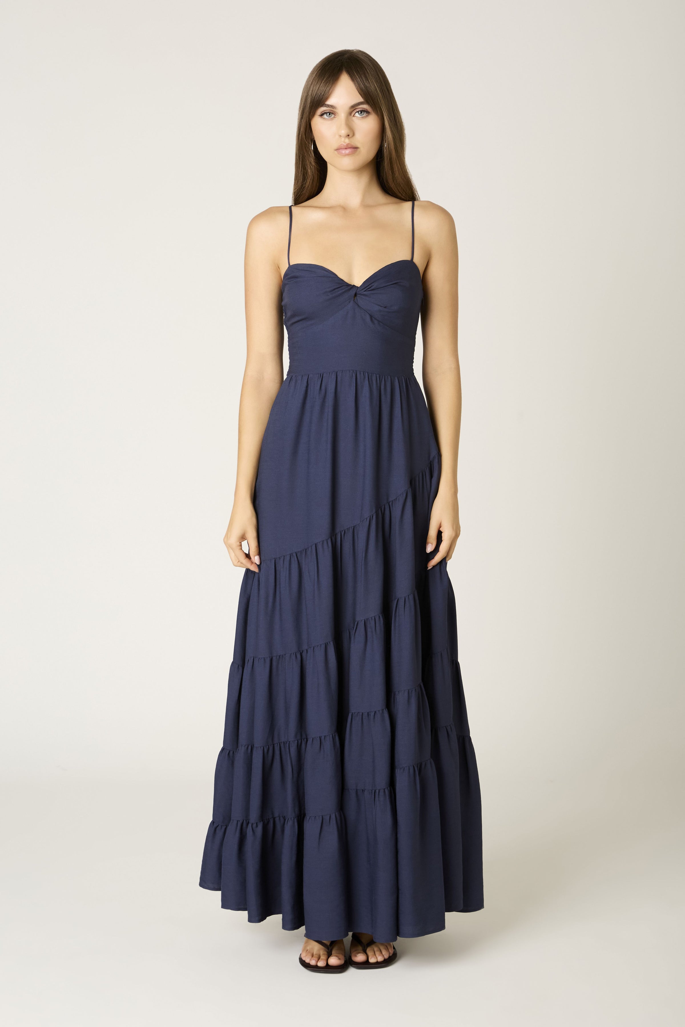 Twist Front Solid Maxi Dress in Navy