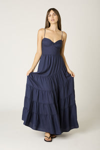 Twist Front Solid Maxi Dress in Navy
