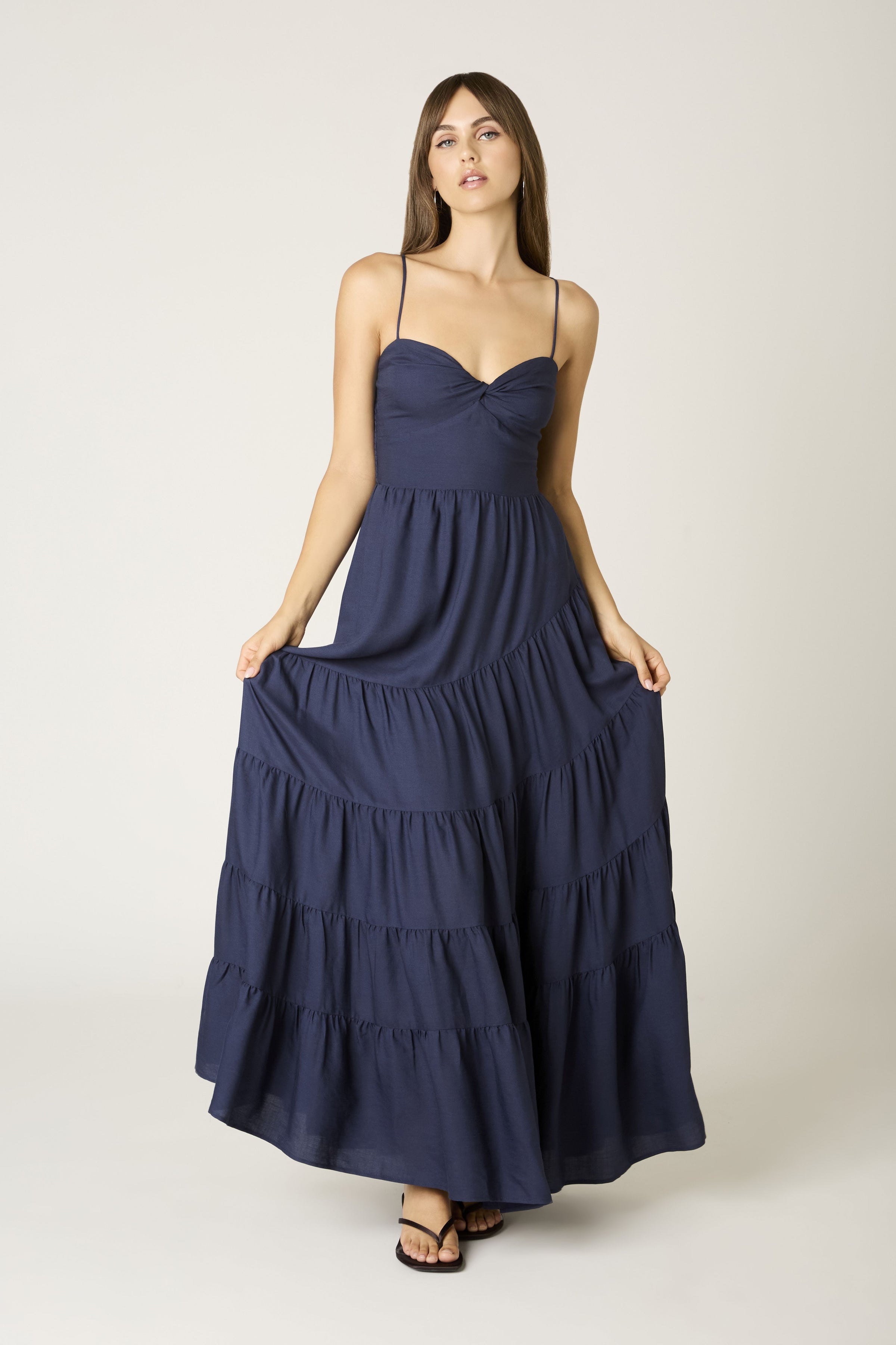 Twist Front Solid Maxi Dress in Navy