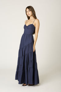 Twist Front Solid Maxi Dress in Navy
