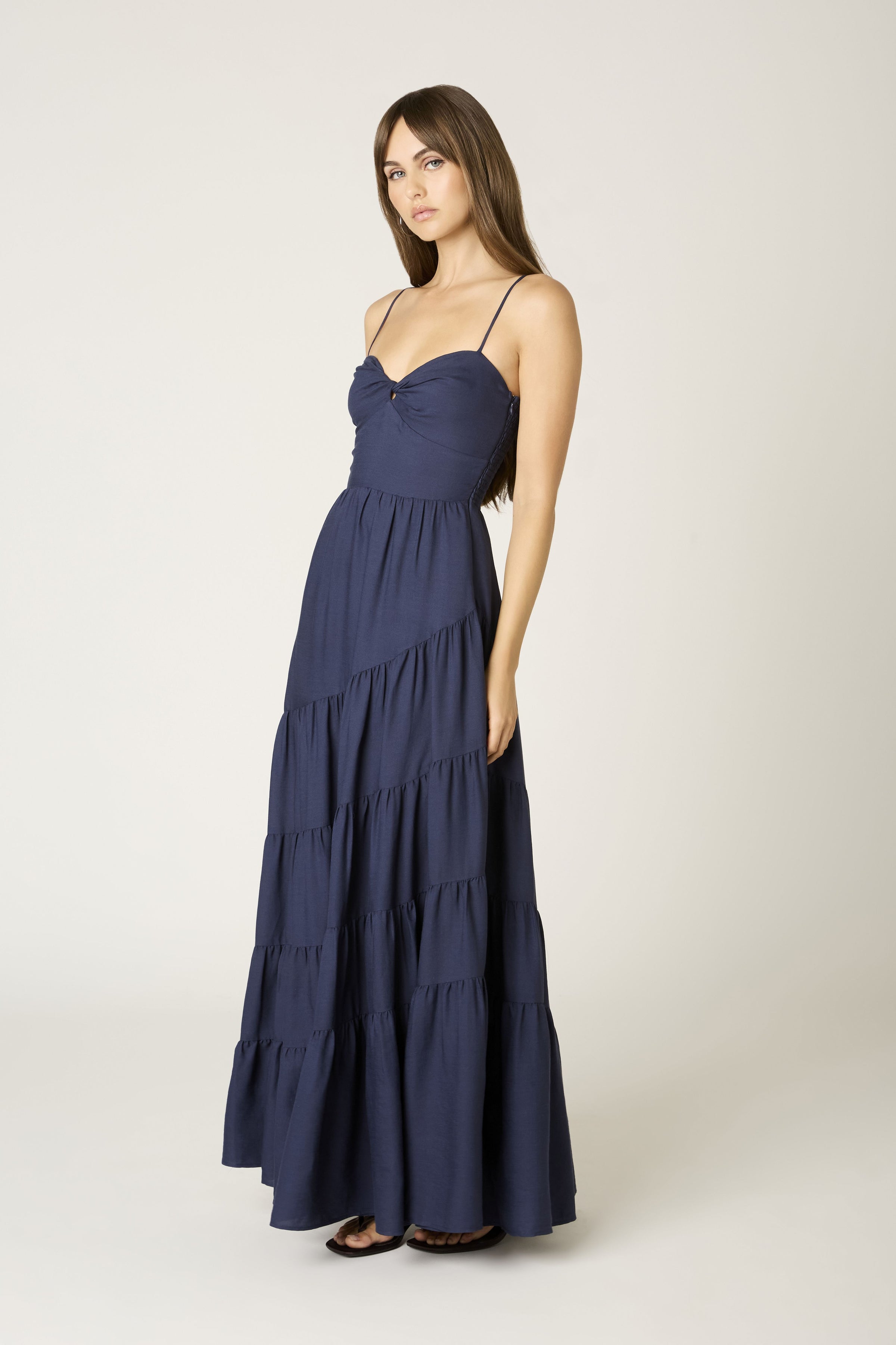 Twist Front Solid Maxi Dress in Navy