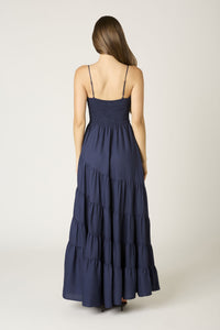 Twist Front Solid Maxi Dress in Navy