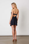 The Flirt Open Back with Strap Micro Mini Dress in Midnight FINAL SALE