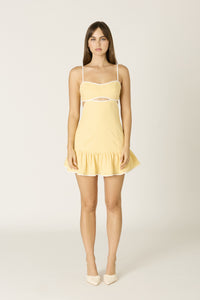 Lizza Contrast Trim Mini Dress in Butter