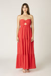 Twist Front Strapless Maxi Dress In Red