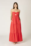 Twist Front Strapless Maxi Dress In Red