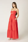 Twist Front Strapless Maxi Dress In Red