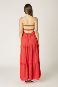 Twist Front Strapless Maxi Dress In Red