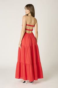 Twist Front Strapless Maxi Dress In Red