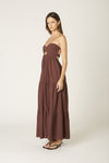 Twist Front Strapless Maxi Dress In Chocolate