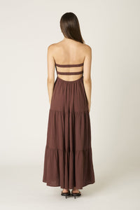 Twist Front Strapless Maxi Dress In Chocolate