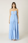 Twist Front Strapless Maxi Dress In Light Blue