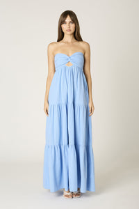Twist Front Strapless Maxi Dress In Light Blue