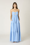 Twist Front Strapless Maxi Dress In Light Blue