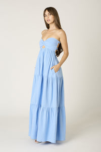 Twist Front Strapless Maxi Dress In Light Blue
