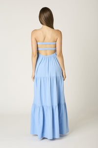 Twist Front Strapless Maxi Dress In Light Blue