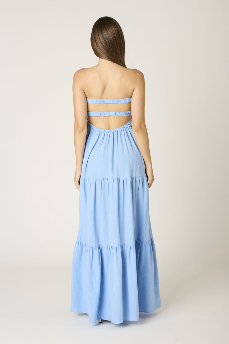 Twist Front Strapless Maxi Dress In Light Blue
