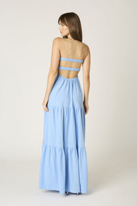 Twist Front Strapless Maxi Dress In Light Blue