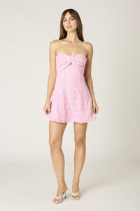 Strapless Lace Mini Dress in Pink