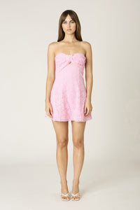 Strapless Lace Mini Dress in Pink