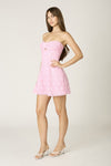 Strapless Lace Mini Dress in Pink