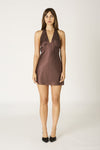 Chocolate Polka Dot Halter Mini Dress