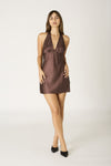 Chocolate Polka Dot Halter Mini Dress