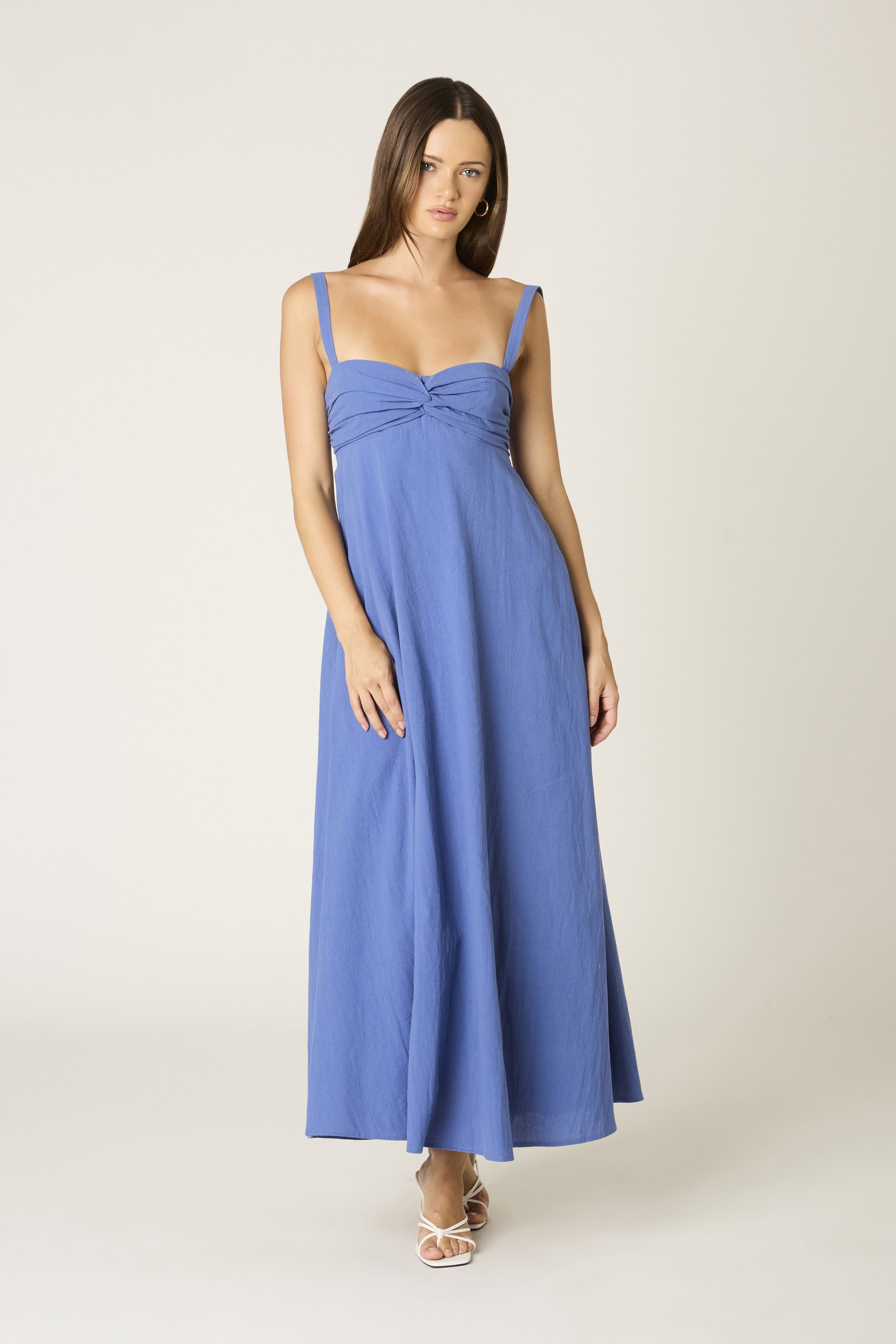 Twist Front Maxi Dress in Blue Medium. / Blue Twist Front Maxi Dress in Blue Medium. / Blue