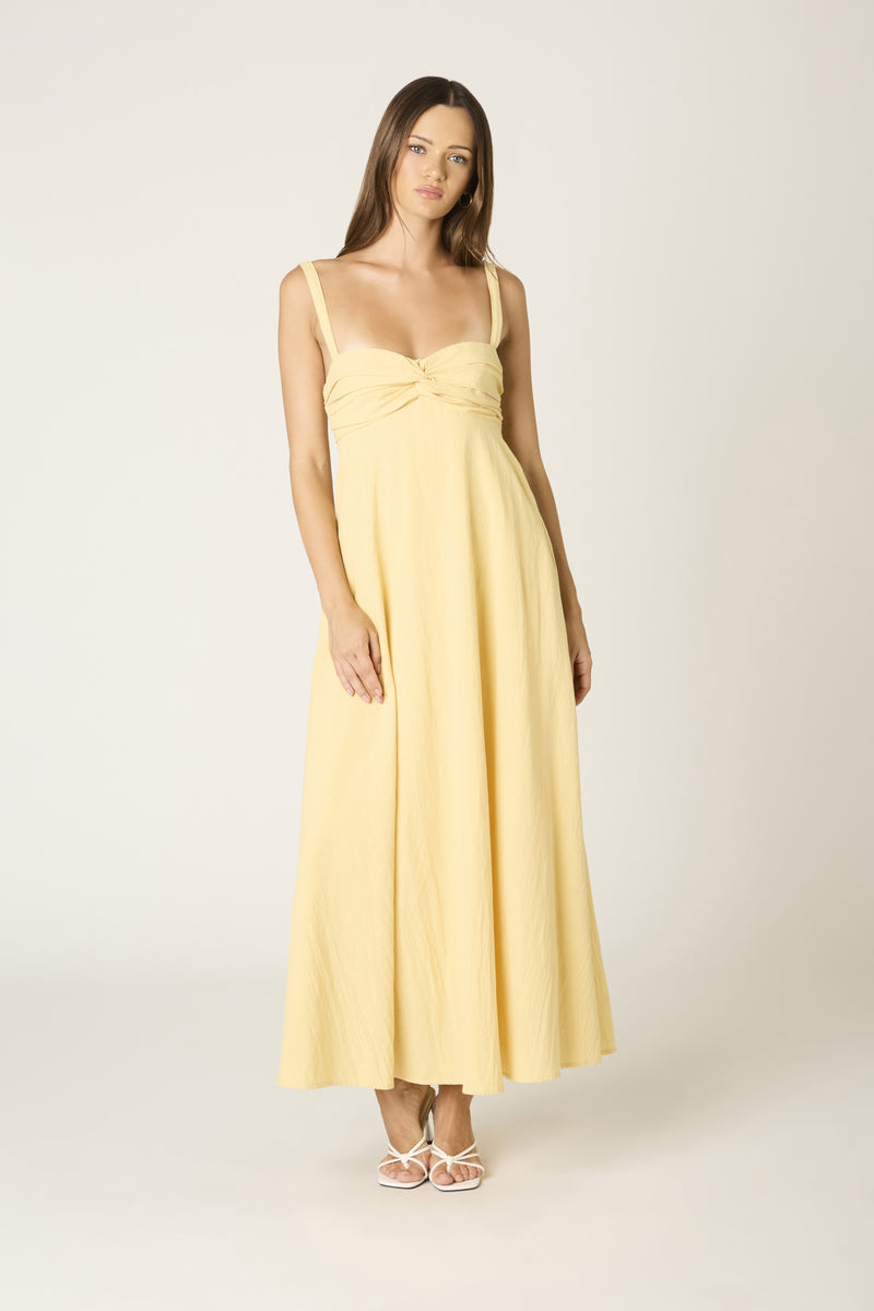 Twist Front Maxi Dress in Butter Yellow